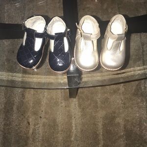 Little girls hard shoes (blue) (gold) 2 pair